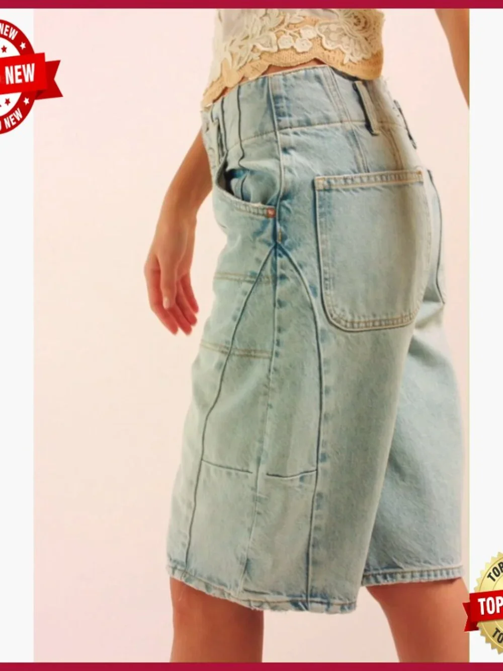 Denim Long Shorts Baggy Bermuda Low Waist Summer Barrel Jean Pant Blue